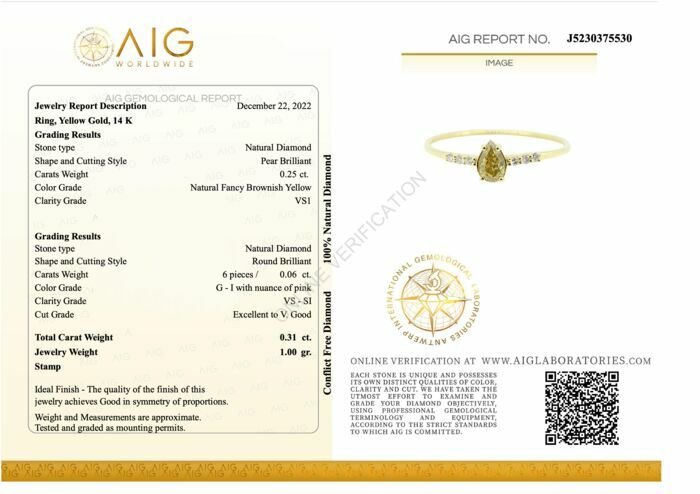 Image 3 of No Reserve Price - 0.31 tcw - 14 kt. Yellow gold - Ring Diamond