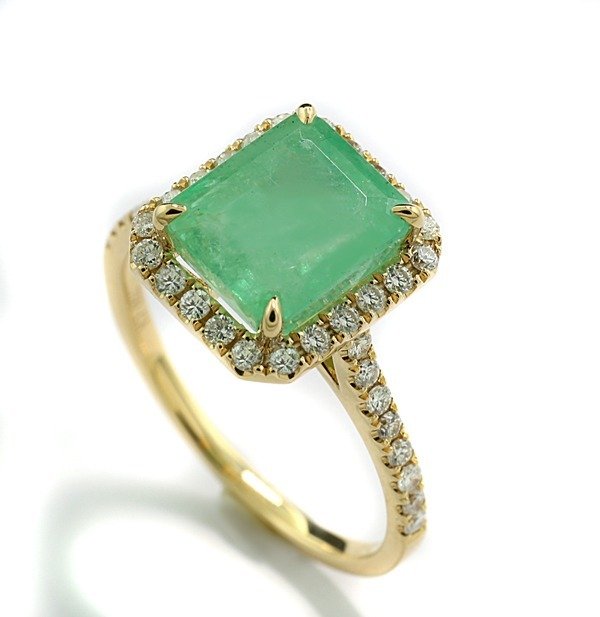 Image 3 of 1 Smaragd 3,42 carat + Diamanten No Reserve Price - 18 kt. Yellow gold - Ring - 3.42 ct Emerald - D