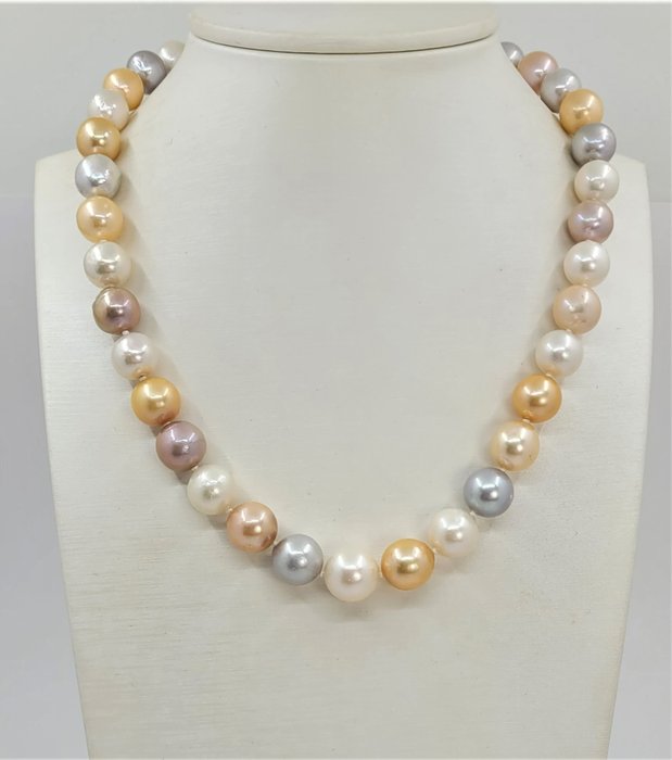 Image 2 of No Reserve Price - 10.5x13.5mm Multi Edison Pearls - 14 kt. White gold - Necklace