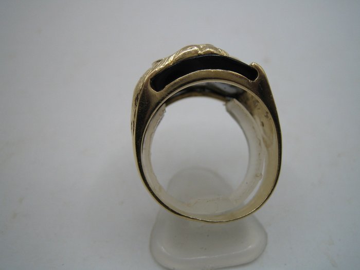 Image 3 of Herren Ring Löwe Löwenkopf Diamanten Rubin Onyx Anker Kreuz Steuerrad - 14 kt. Yellow gold - Ring