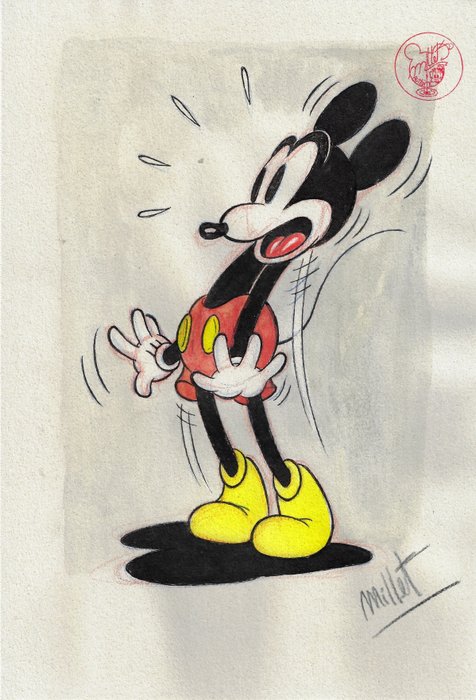 Preview of the first image of Mickey Mouse - "What the ..." - Signed Original Colour Drawing by Millet.