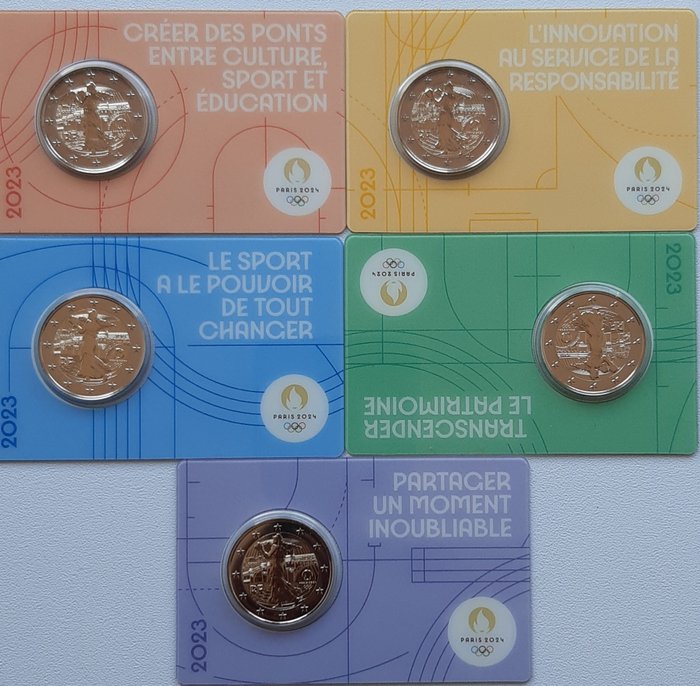 法国. 2 Euro 2023 "Jeux Olympiques Paris 2024" (5 coincards)  (没有保留价)