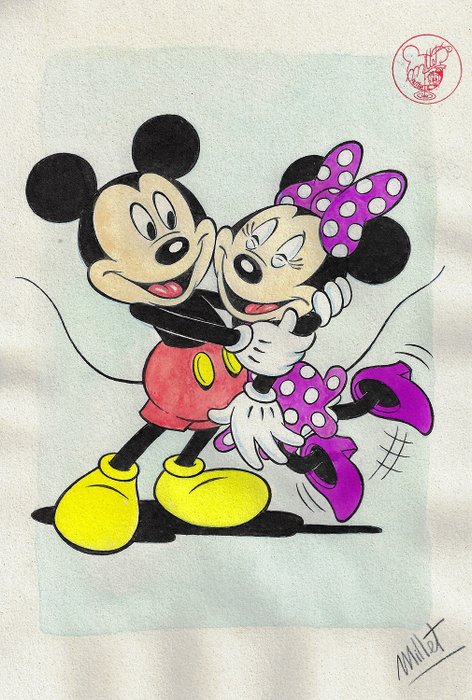 Preview of the first image of Mickey and Minnie Mouse - Signed Original Colour Drawing by Millet.