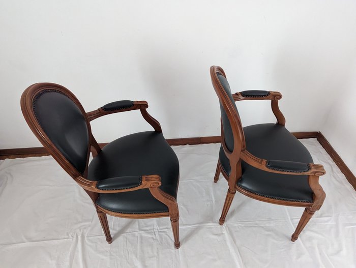Image 3 of Armchair (2) - Louis XVI Style - Wood - Second half 20th century