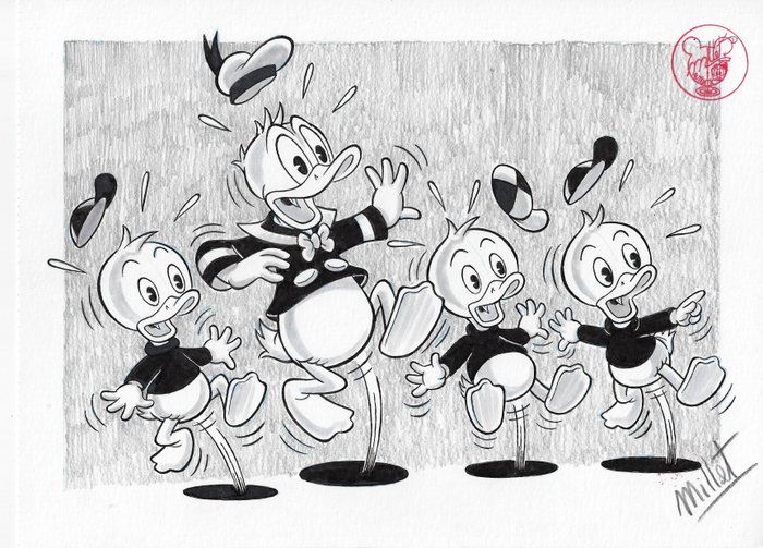 Preview of the first image of Huey, Dewey & Louie Duck - Signed Original Colour Drawing by Millet.
