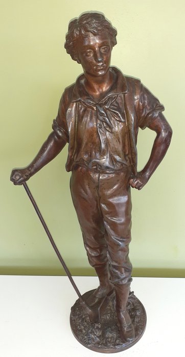 Preview of the first image of Ernest Rancoulet (1870-1915) - Sculpture, Man working the land - 52 cm - Spelter - Late 19th centur.