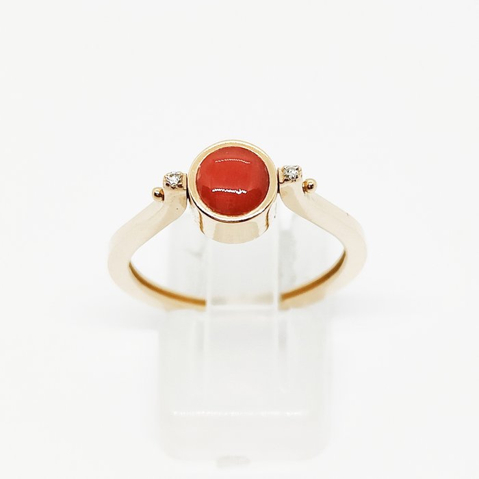 Image 2 of 18 kt. Gold, Yellow gold - Ring - 0.08 ct Diamond - Coral