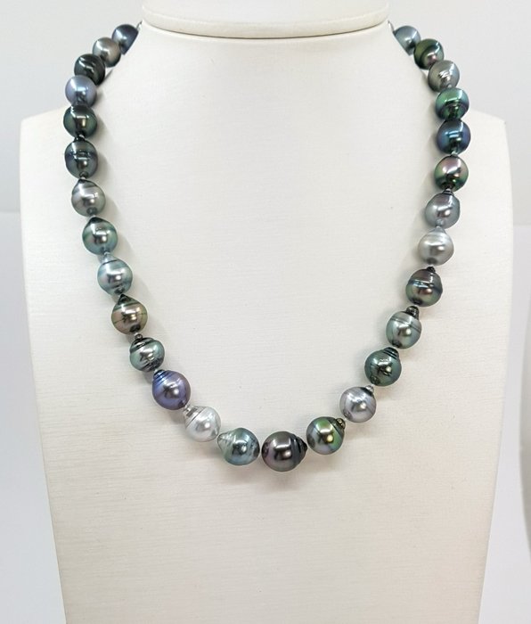 Image 3 of No Reserve Price - 8.5x12mm Multi Tahitian Pearls - 14 kt. White gold - Necklace