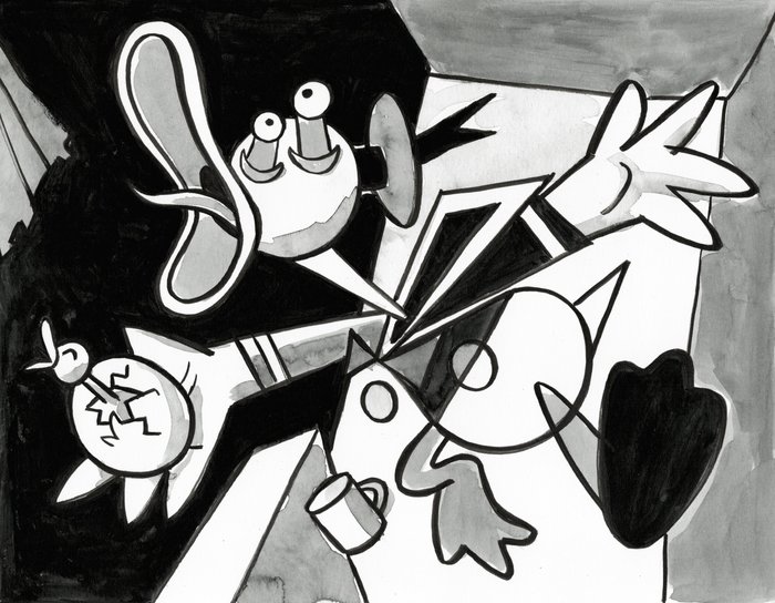 Preview of the first image of Donald Duck Inspired By Pablo Picasso's "Mother with Child" (1937) - Original Painting - Tony Ferna.