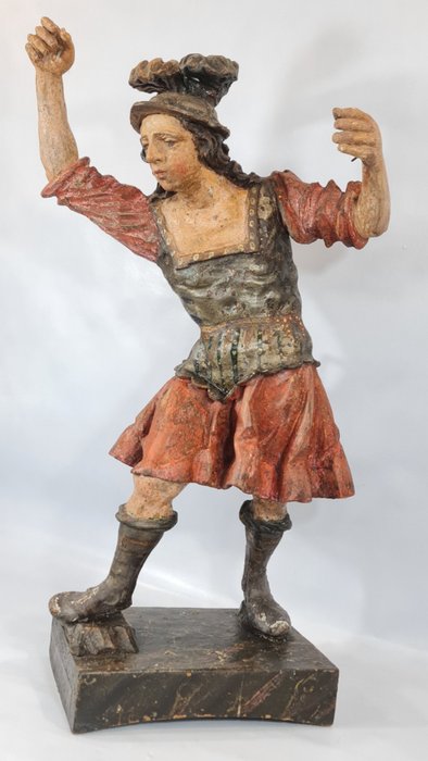 Image 2 of Sculpture - Wood, Large Carved and polychrome statue - St Michael the Archangel - 63 cm - 18th cent