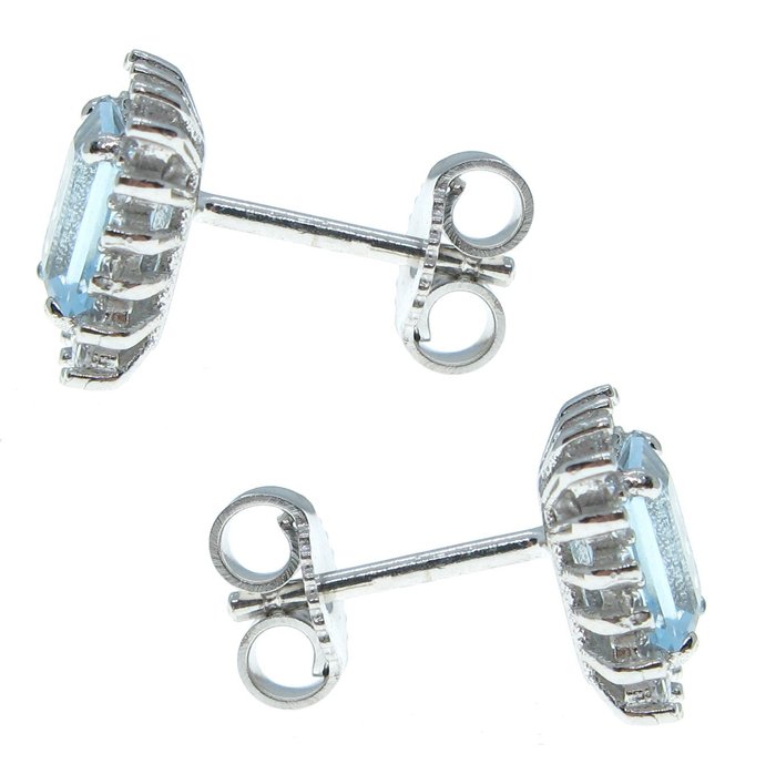 Image 2 of No Reserve Price - 18 kt. White gold - Earrings - 1.04 ct - Diamonds and Aquamarines