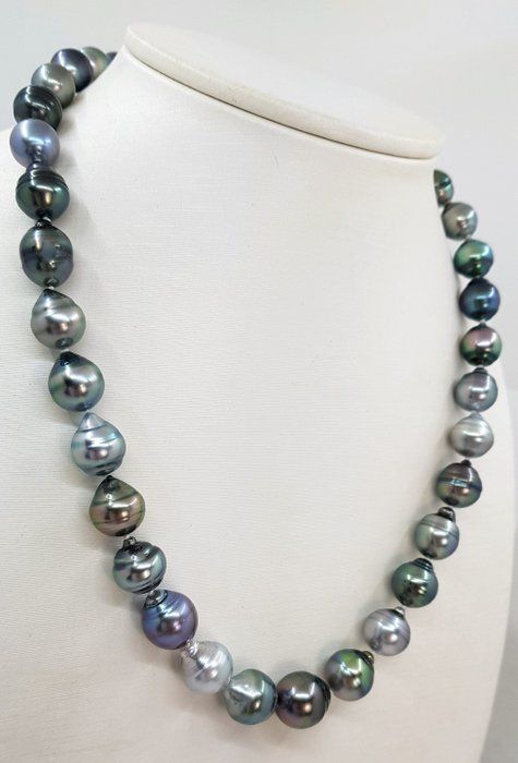 Image 2 of No Reserve Price - 8.5x12mm Multi Tahitian Pearls - 14 kt. White gold - Necklace