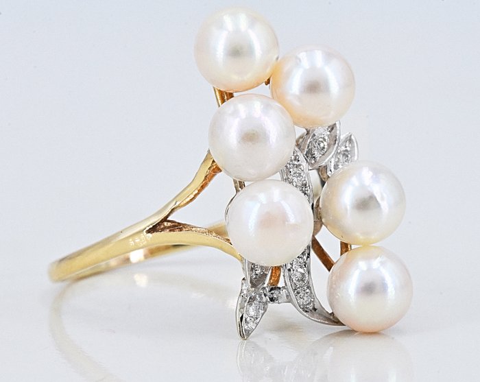 Image 3 of White gold, Yellow gold - Ring Akoya Pearl - Diamonds