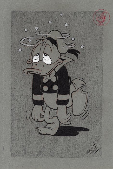 Preview of the first image of Donald Duck - Feeling dizzy - Signed Original Drawing by Millet.