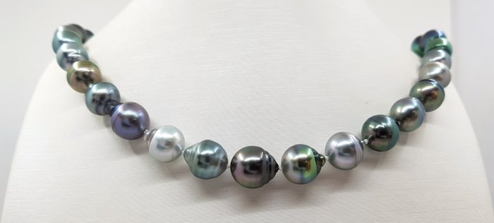 Preview of the first image of No Reserve Price - 8.5x12mm Multi Tahitian Pearls - 14 kt. White gold - Necklace.