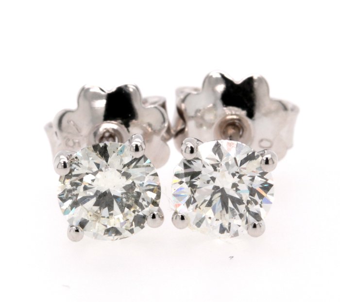 Preview of the first image of 18 kt. White gold - Earrings - 1.16 ct Diamond - Diamonds.
