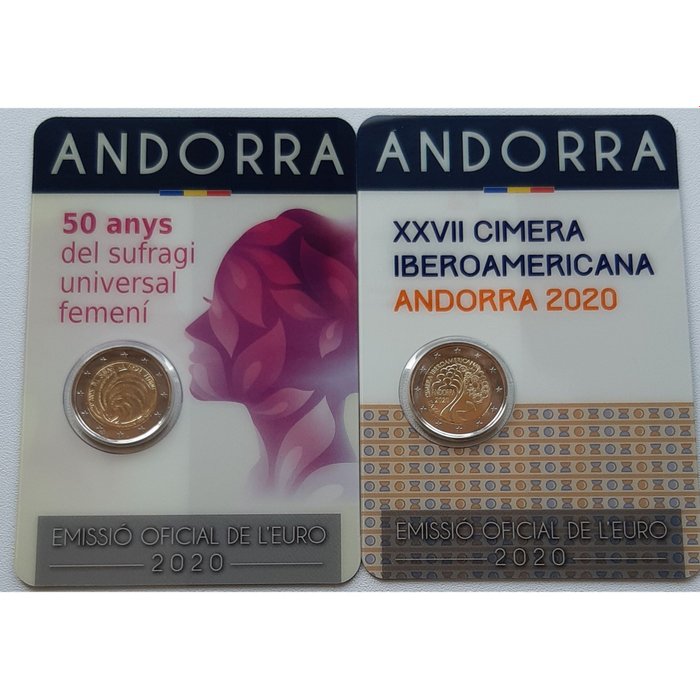 Andorra. 2 Euro 2020 "Ibero-American Summit" + "50 Years of Women's Voting" (2 moedas)  (No Reserve Price)