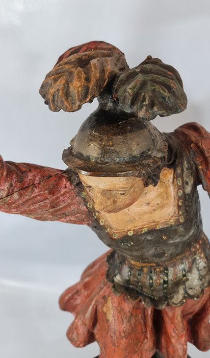 Image 3 of Sculpture - Wood, Large Carved and polychrome statue - St Michael the Archangel - 63 cm - 18th cent