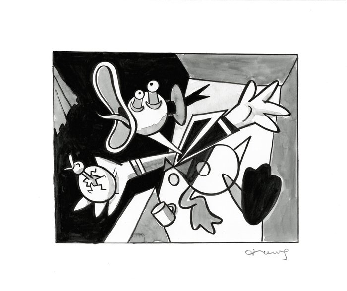 Image 3 of Donald Duck Inspired By Pablo Picasso's "Mother with Child" (1937) - Original Painting - Tony Ferna