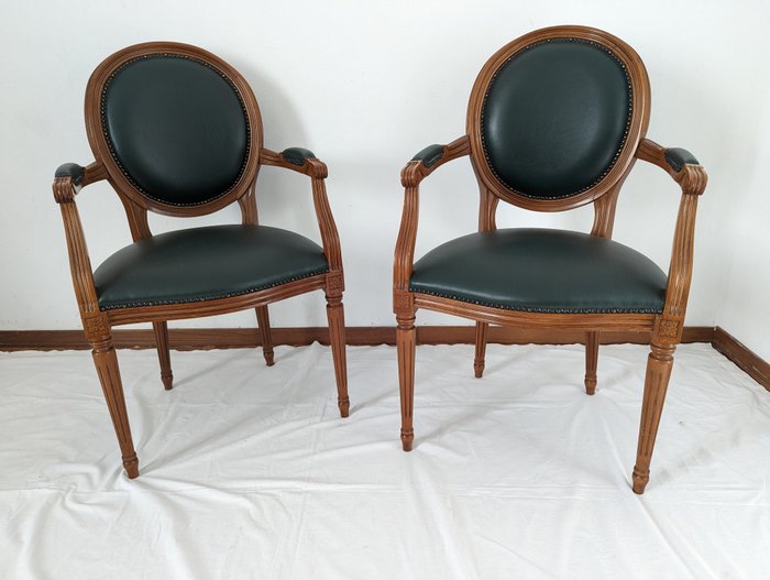 Preview of the first image of Armchair (2) - Louis XVI Style - Wood - Second half 20th century.