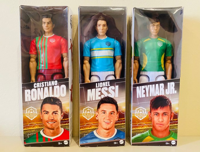 Preview of the first image of Mattel / Panini - Set of 3 Deluxe Football FC Elite Action Figures 12" - Figure Messi, Ronaldo, Ney.