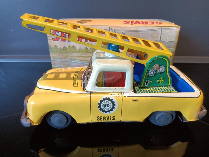 Preview of the first image of Nekur Turk Mali - Ladderwagen - VK.010 - Lorry Tin Toy Servis Pick Up truck with ladder - 1960-1969.