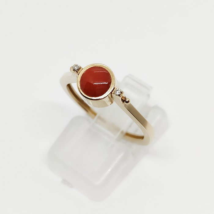 Image 3 of 18 kt. Gold, Yellow gold - Ring - 0.08 ct Diamond - Coral