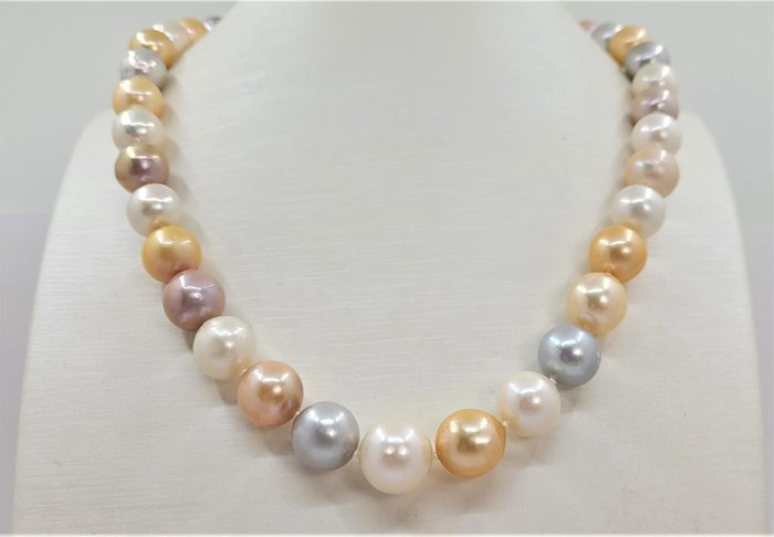 Image 3 of No Reserve Price - 10.5x13.5mm Multi Edison Pearls - 14 kt. White gold - Necklace
