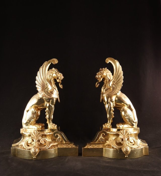Image 3 of Pair of large antique fire goats - Bronze - 19th century