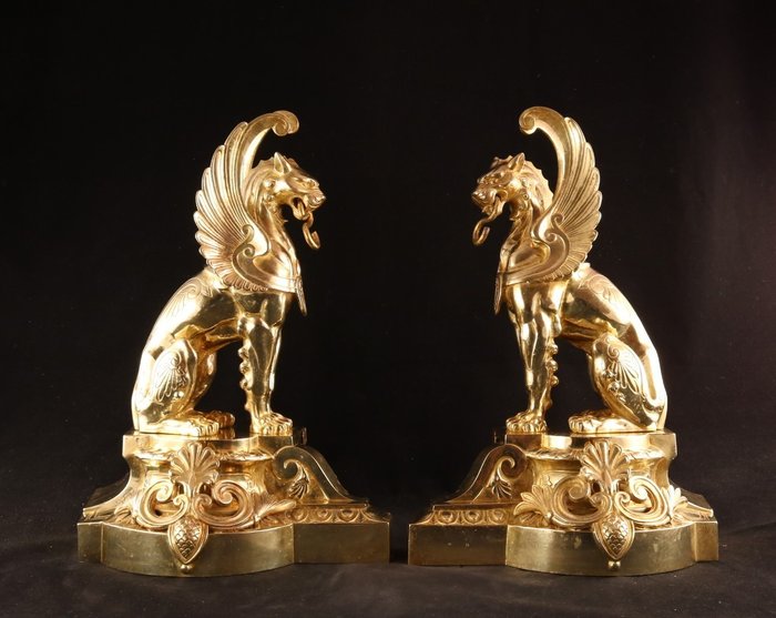 Image 2 of Pair of large antique fire goats - Bronze - 19th century