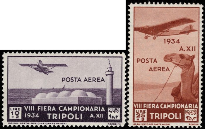 Preview of the first image of Italian Libya 1934 - 8th Tripoli Fair, airmail, 2 high values.