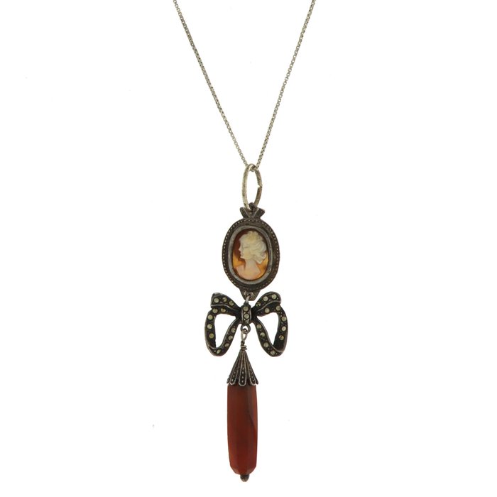 Image 2 of 925 Silver - Necklace with pendant Carnelian