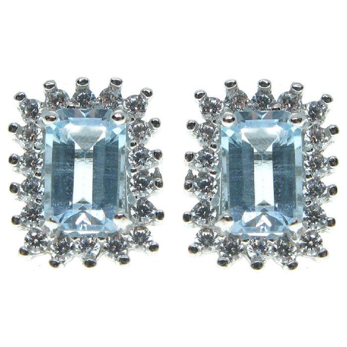 Preview of the first image of No Reserve Price - 18 kt. White gold - Earrings - 1.04 ct - Diamonds and Aquamarines.