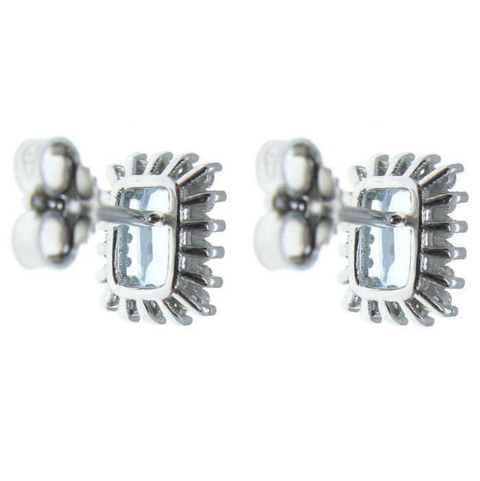Image 3 of No Reserve Price - 18 kt. White gold - Earrings - 1.04 ct - Diamonds and Aquamarines