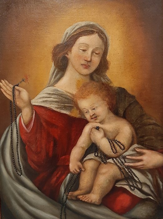 Preview of the first image of Painting, Madonna of the Rosary with Child (1) - Oil on canvas - Mid 18th century.