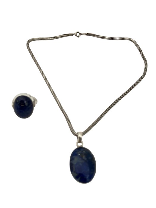 Image 3 of 925 Silver - Necklace with pendant, Ring Lapis lazuli