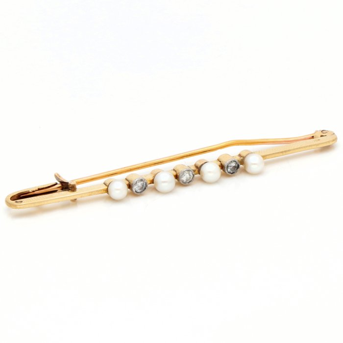Image 3 of 18 kt. Gold - Brooch - 0.09 ct Diamond - Pearl