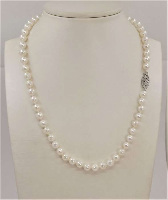 6.5x7mm Round Akoya Pearls - Halskette - 14 kt Weißgold 