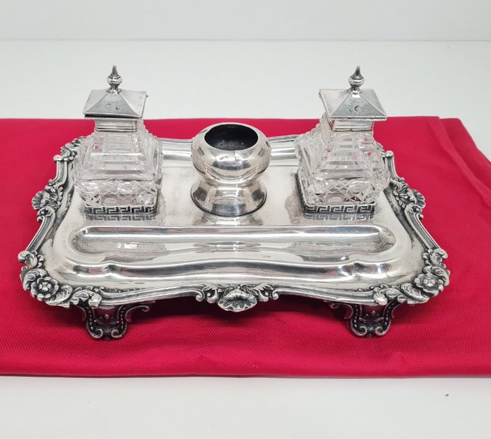 Preview of the first image of Inkwell - Crystal, Silver-plated - Late 19th century.