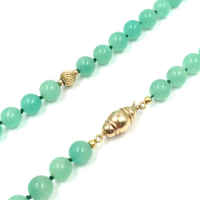 Image 2 of 61.5cm Collier- Jade Ø 9.4mm - 14 kt. Yellow gold - Necklace Jade