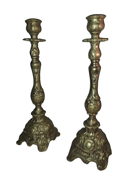 Preview of the first image of Candlestick (2) - Rococo Style - Brass - Early 20th century.