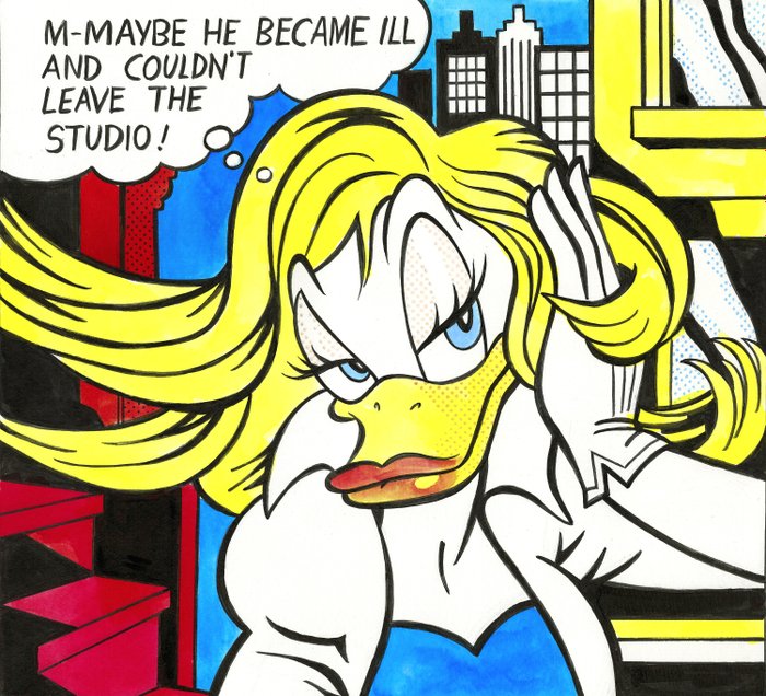 Preview of the first image of Daisy Duck Inspired By Roy Lichtenstein "M-Maybe" (1965) - Original Painting - Tony Fernandez Signe.