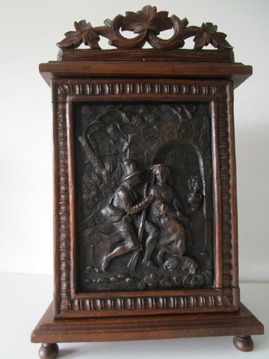 Image 2 of Cabinet, Apothecary cabinet Zwartewoud hand-carved relief hunting scene - Oak - Late 19th century