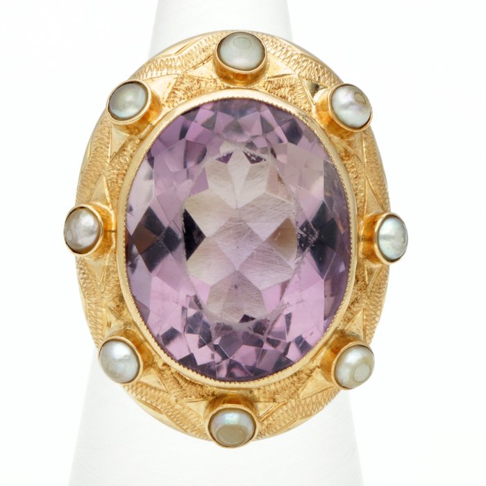 Image 2 of 14 kt. Gold - Ring - 14.83 ct Amethyst - Pearl