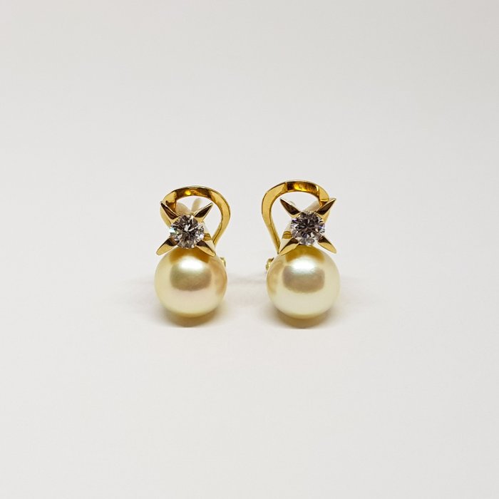 Image 2 of 18 kt. Gold, Yellow gold - Earrings Akoya Pearl - Diamonds