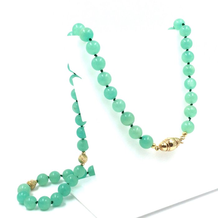 Preview of the first image of 61.5cm Collier- Jade Ø 9.4mm - 14 kt. Yellow gold - Necklace Jade.