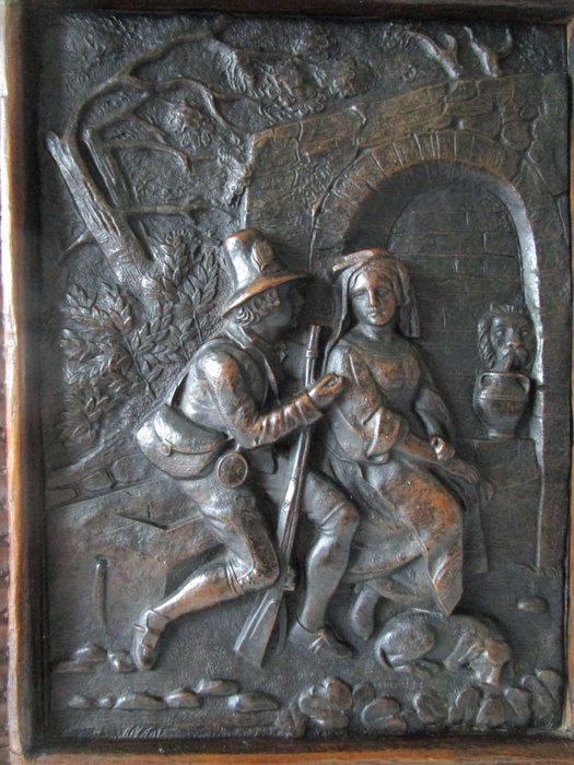 Image 3 of Cabinet, Apothecary cabinet Zwartewoud hand-carved relief hunting scene - Oak - Late 19th century