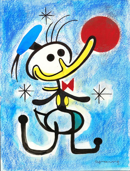 Image 3 of Donald Duck Inspired By Joan Miró's "Woman in Front of the Moon" - Original Painting - Tony Fernand