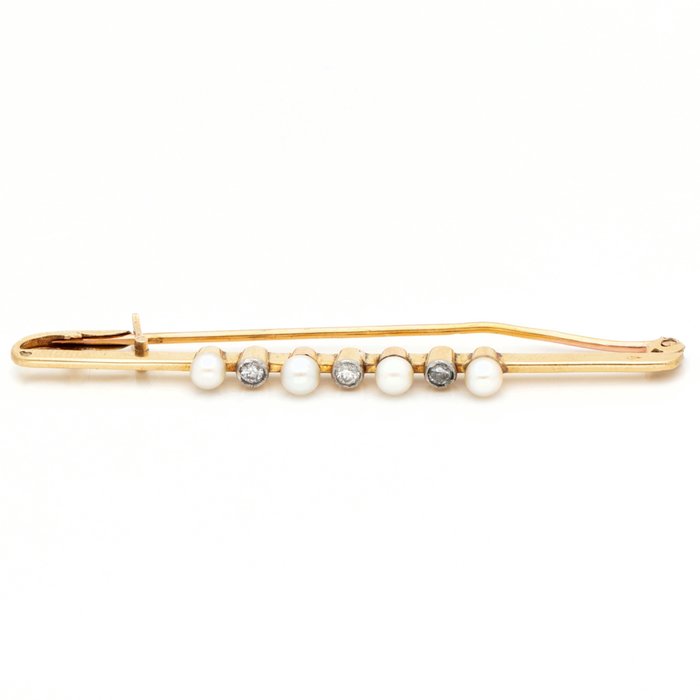 Image 2 of 18 kt. Gold - Brooch - 0.09 ct Diamond - Pearl