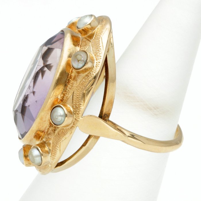Image 3 of 14 kt. Gold - Ring - 14.83 ct Amethyst - Pearl